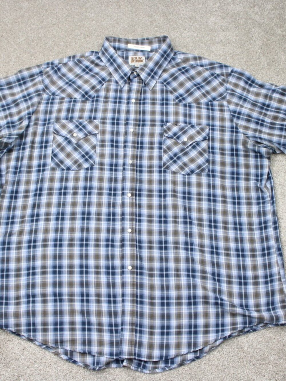 Ely Cattleman Shirt Mens 2XL XXL Blue Plaid Pearl Snap Western Short Sleeve - Picture 2 of 12